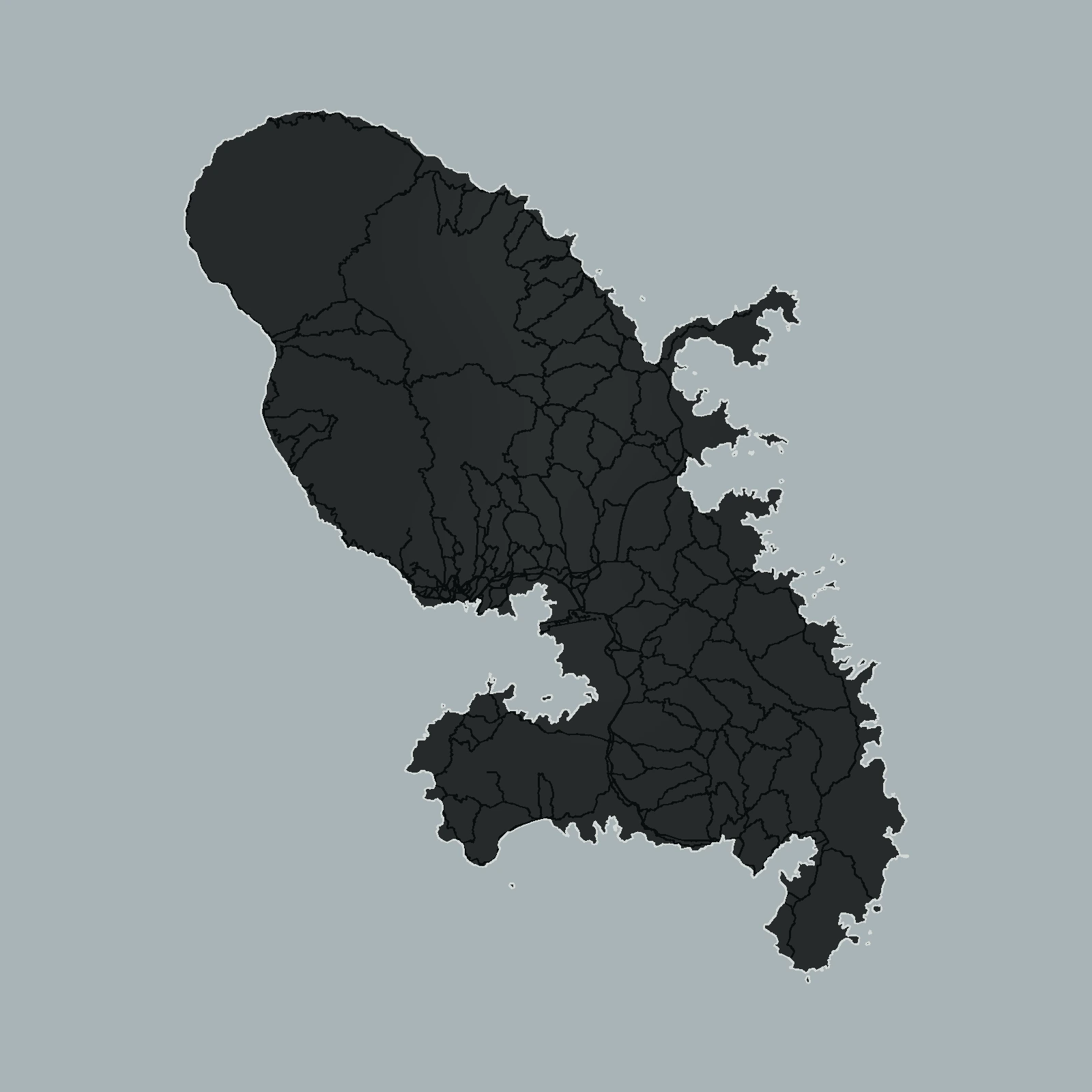 Plan stylisé de l’île entière de la Martinique et de ses routes