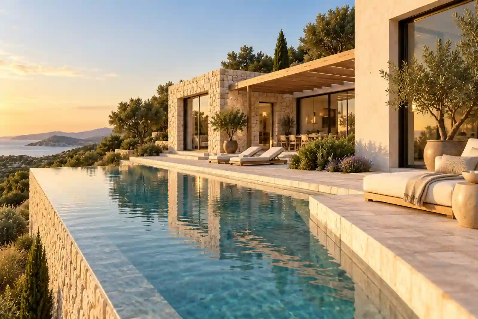 Vue conceptuelle de la Villa Aube avec terrasse et bassin